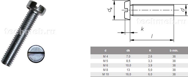 10400 Винт DIN 84 (DIN EN ISO 1207) цилиндрическая головкой, кп 4.8, прямой шлиц